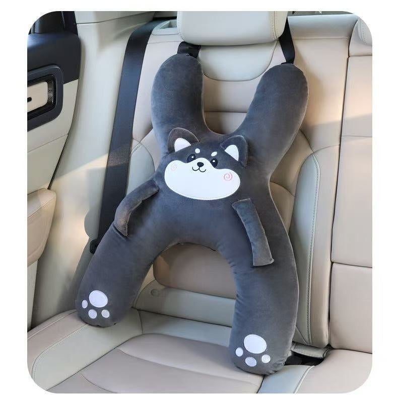 Gray Husky road trip pillow for kids