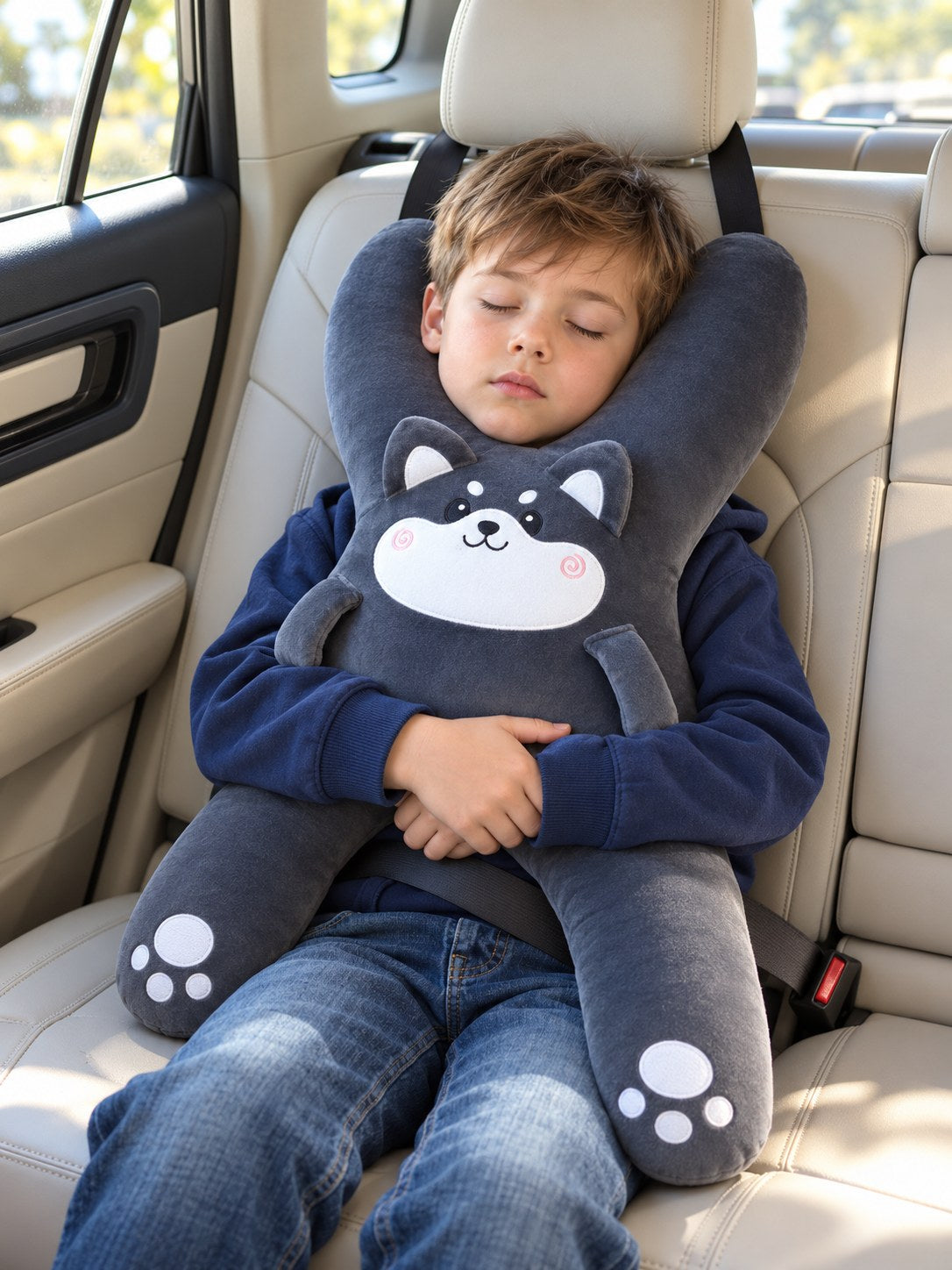 Child napping upright with the Maado Road Trip Pillow